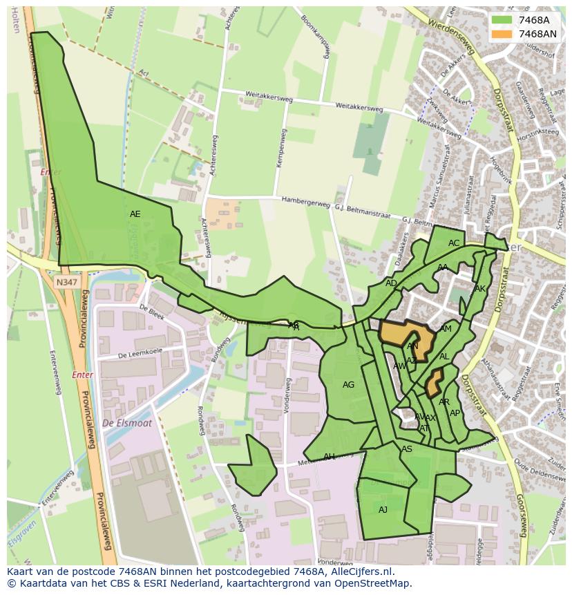 Afbeelding van het postcodegebied 7468 AN op de kaart.