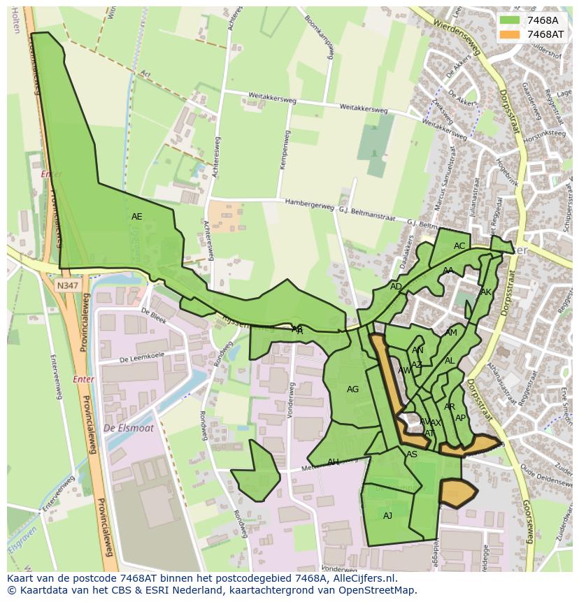 Afbeelding van het postcodegebied 7468 AT op de kaart.