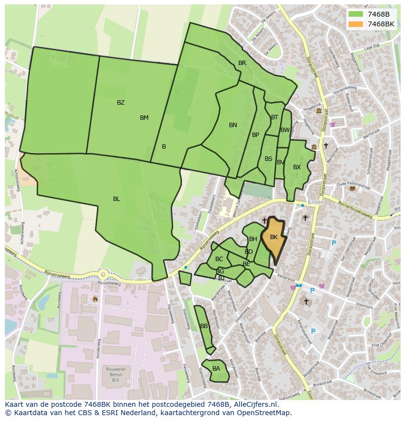 Afbeelding van het postcodegebied 7468 BK op de kaart.