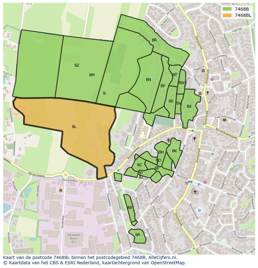 Afbeelding van het postcodegebied 7468 BL op de kaart.