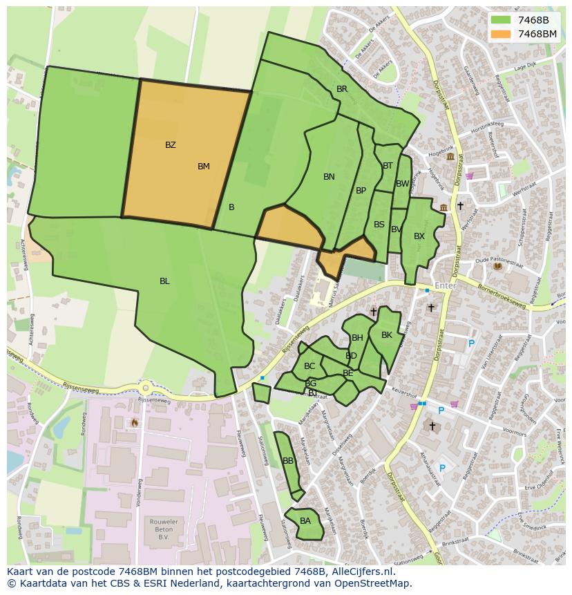 Afbeelding van het postcodegebied 7468 BM op de kaart.