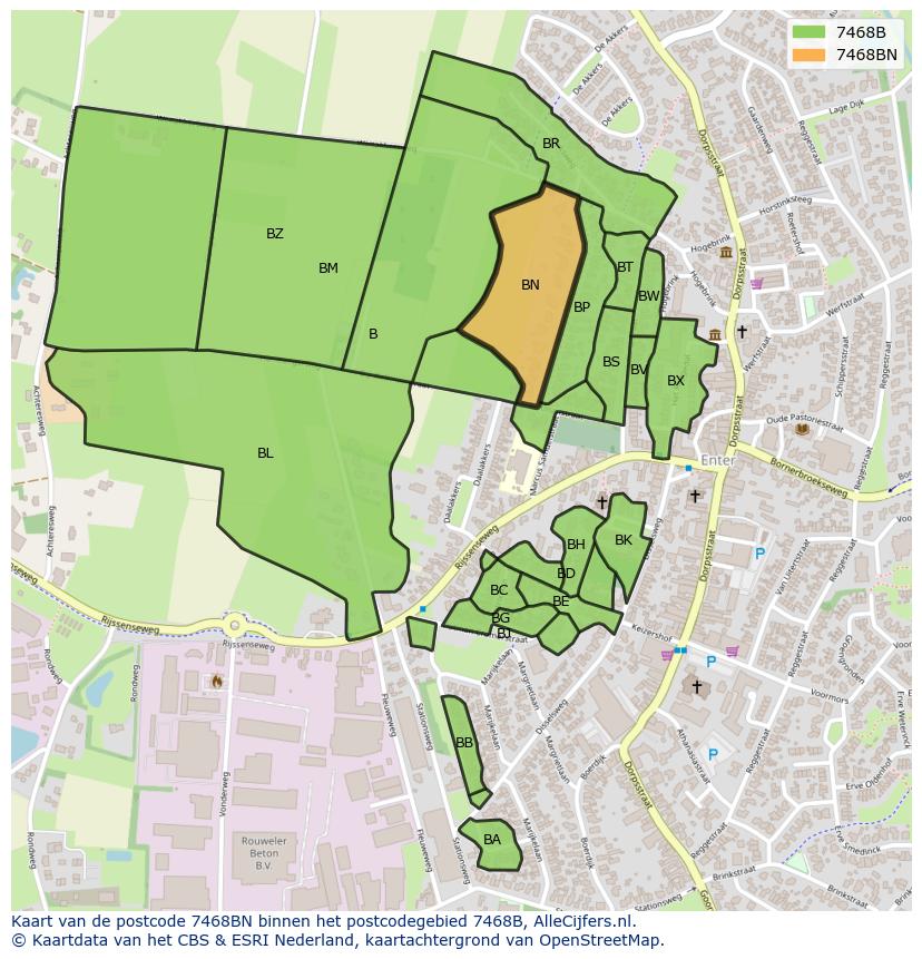 Afbeelding van het postcodegebied 7468 BN op de kaart.