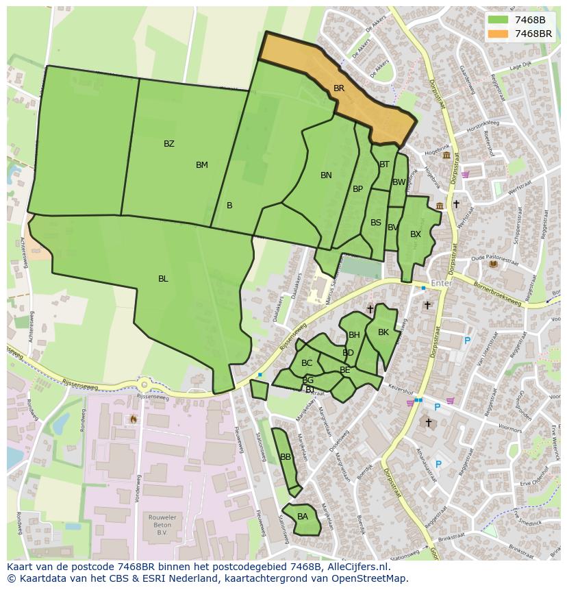 Afbeelding van het postcodegebied 7468 BR op de kaart.
