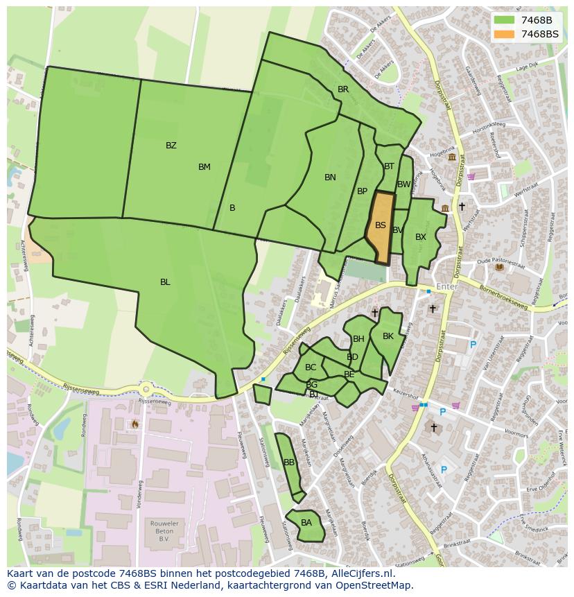 Afbeelding van het postcodegebied 7468 BS op de kaart.