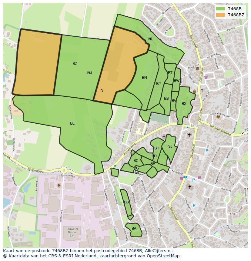 Afbeelding van het postcodegebied 7468 BZ op de kaart.