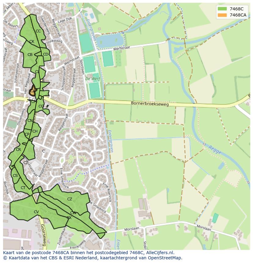 Afbeelding van het postcodegebied 7468 CA op de kaart.