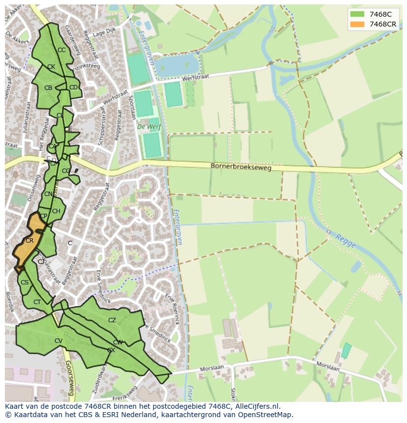 Afbeelding van het postcodegebied 7468 CR op de kaart.