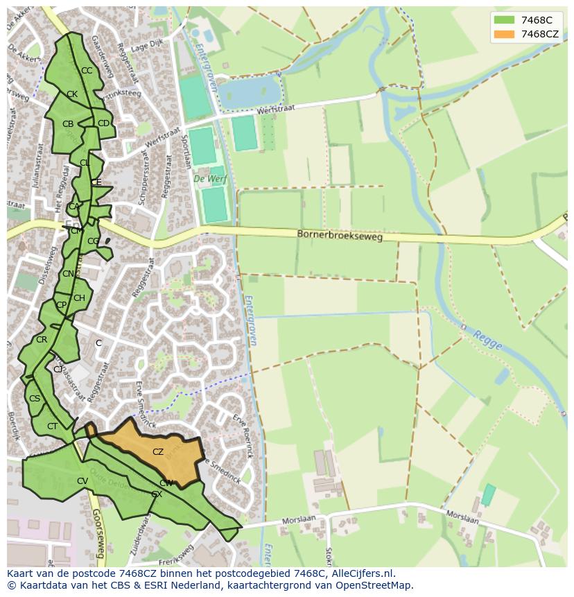 Afbeelding van het postcodegebied 7468 CZ op de kaart.