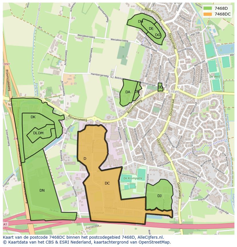 Afbeelding van het postcodegebied 7468 DC op de kaart.
