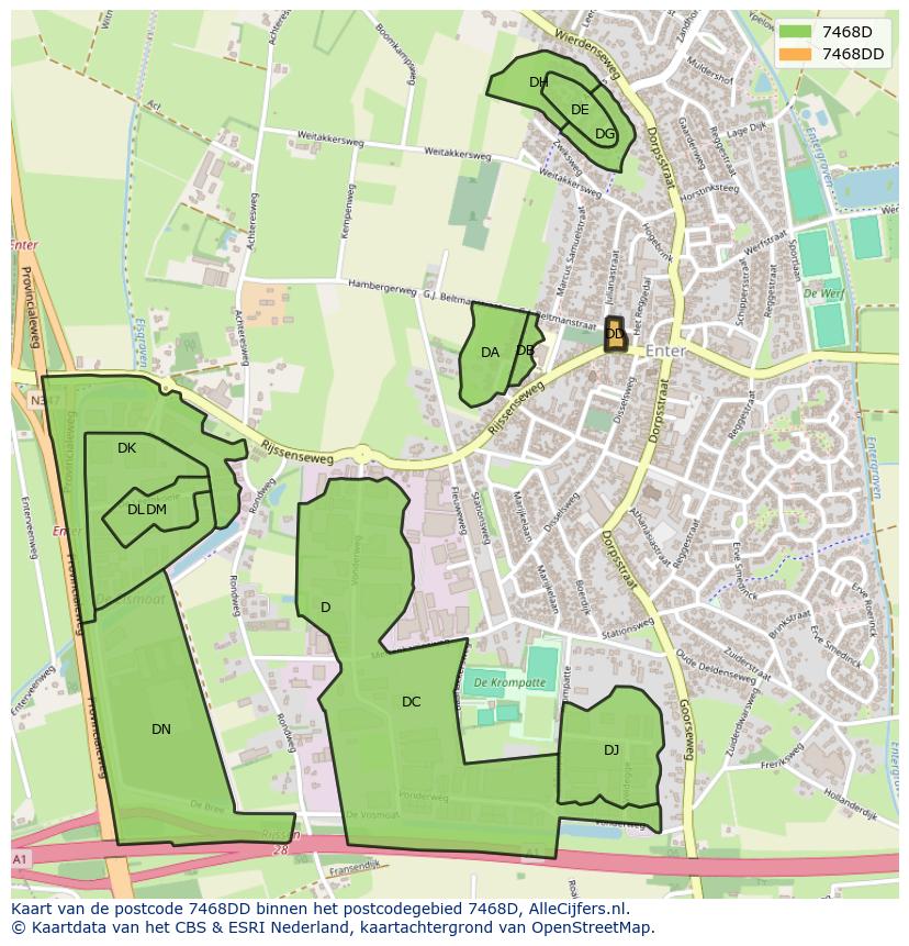 Afbeelding van het postcodegebied 7468 DD op de kaart.