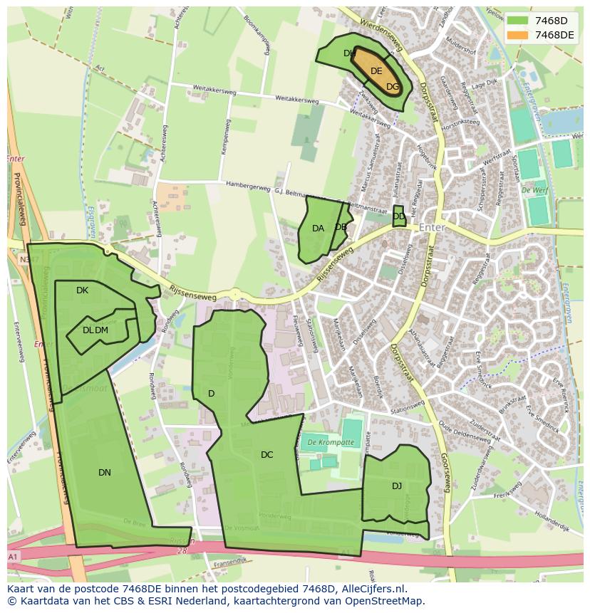Afbeelding van het postcodegebied 7468 DE op de kaart.