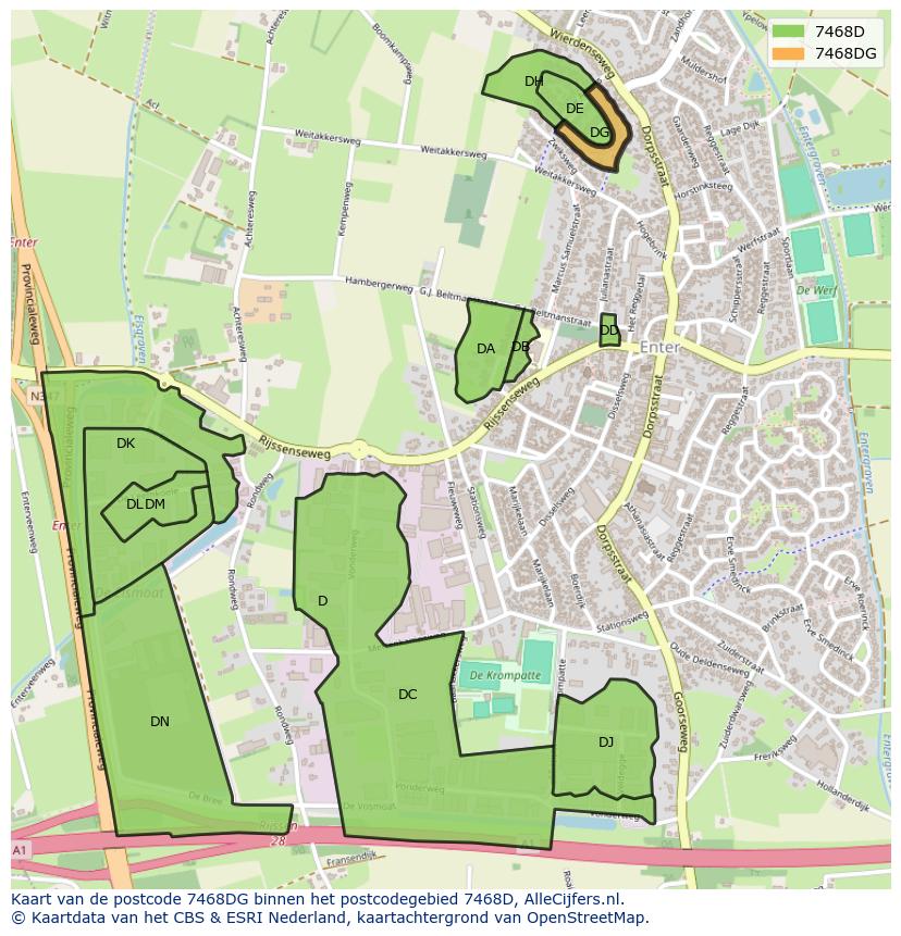 Afbeelding van het postcodegebied 7468 DG op de kaart.