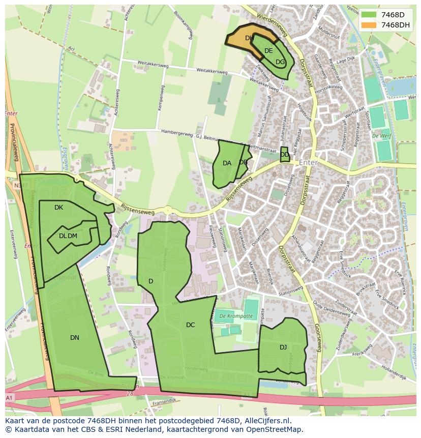 Afbeelding van het postcodegebied 7468 DH op de kaart.