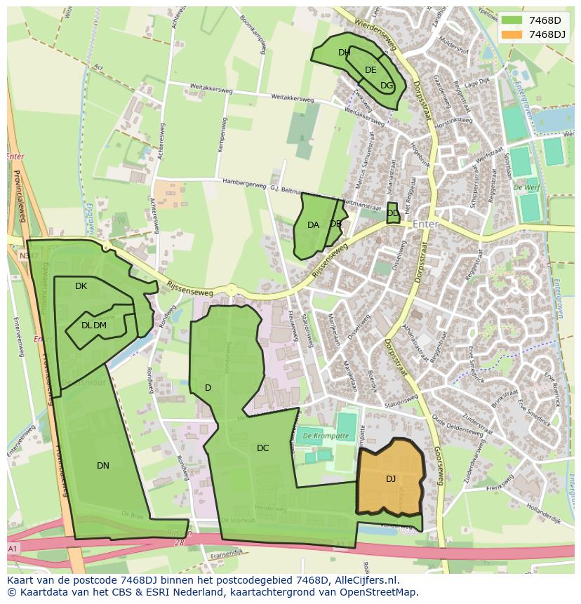 Afbeelding van het postcodegebied 7468 DJ op de kaart.