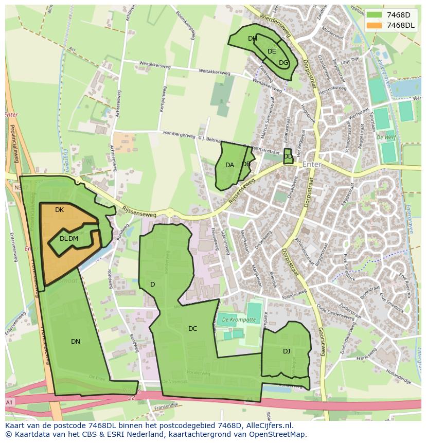 Afbeelding van het postcodegebied 7468 DL op de kaart.