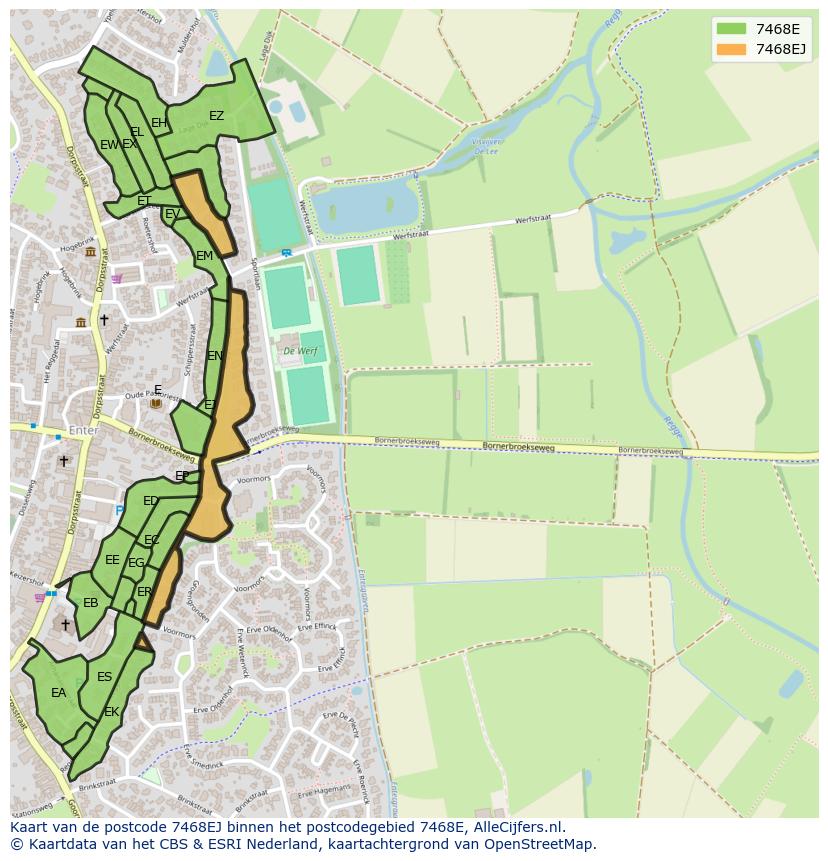 Afbeelding van het postcodegebied 7468 EJ op de kaart.