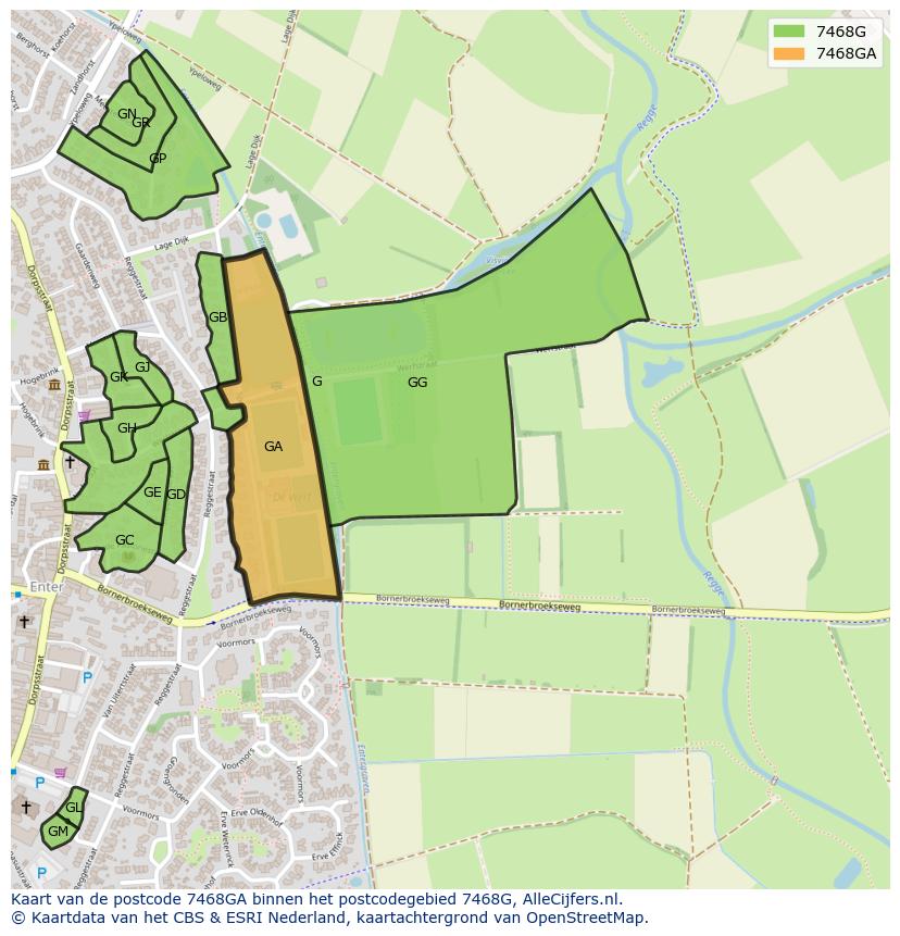 Afbeelding van het postcodegebied 7468 GA op de kaart.