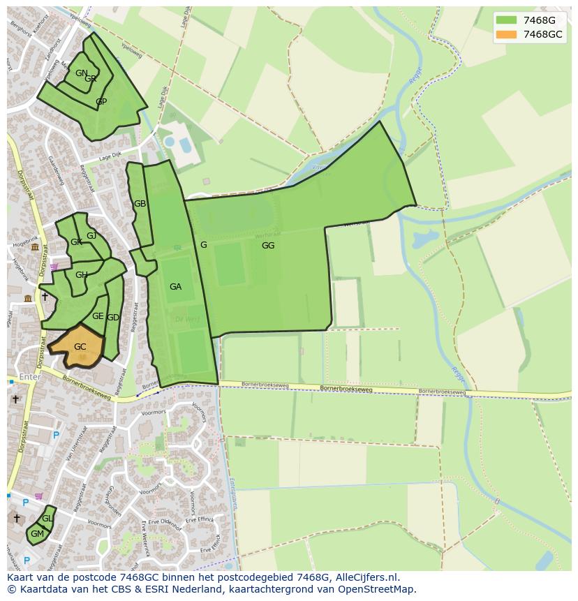Afbeelding van het postcodegebied 7468 GC op de kaart.