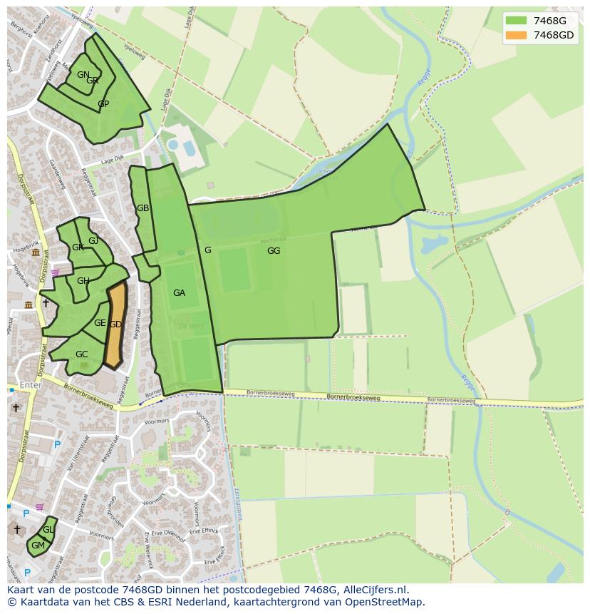 Afbeelding van het postcodegebied 7468 GD op de kaart.
