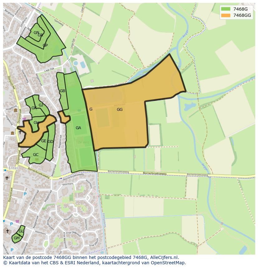 Afbeelding van het postcodegebied 7468 GG op de kaart.