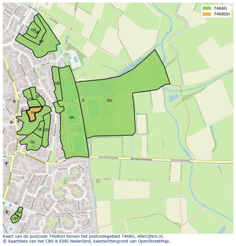 Afbeelding van het postcodegebied 7468 GH op de kaart.