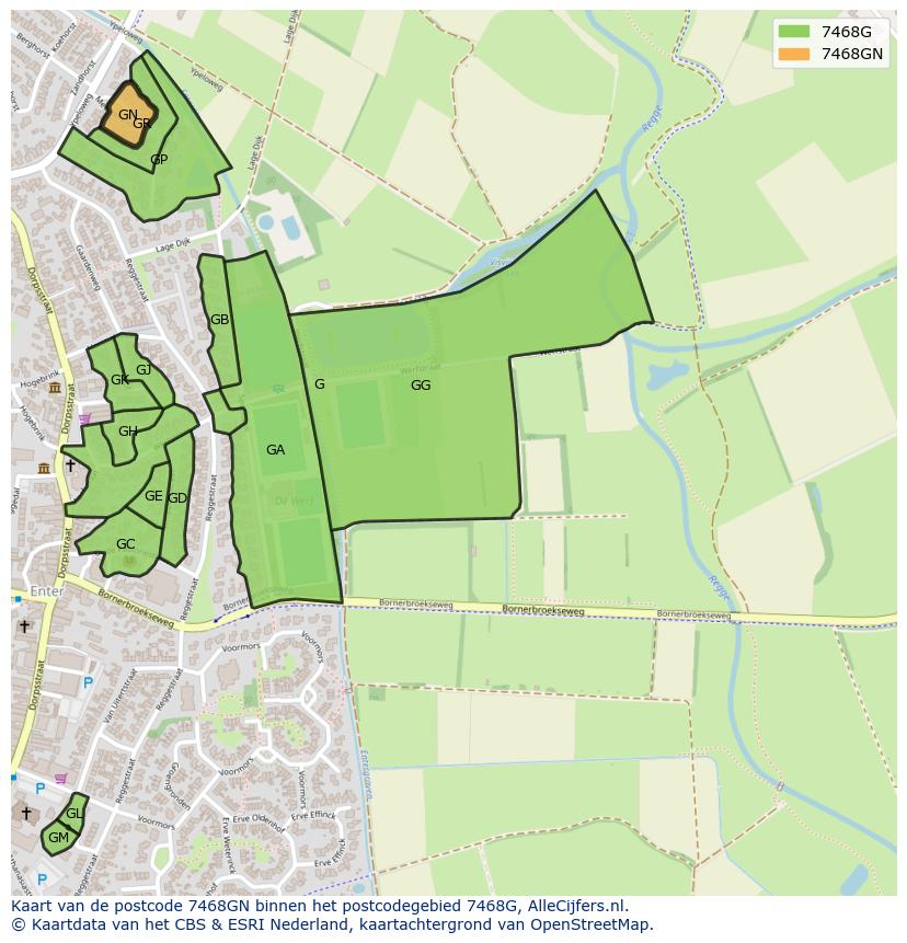 Afbeelding van het postcodegebied 7468 GN op de kaart.