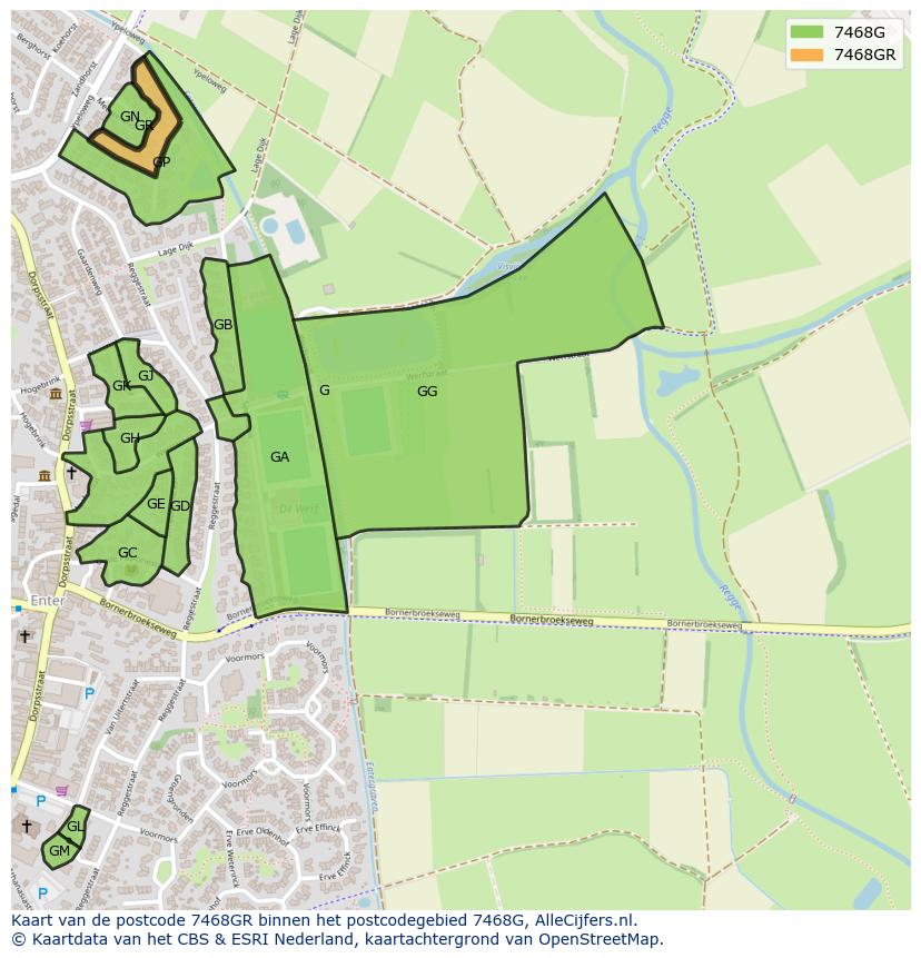 Afbeelding van het postcodegebied 7468 GR op de kaart.