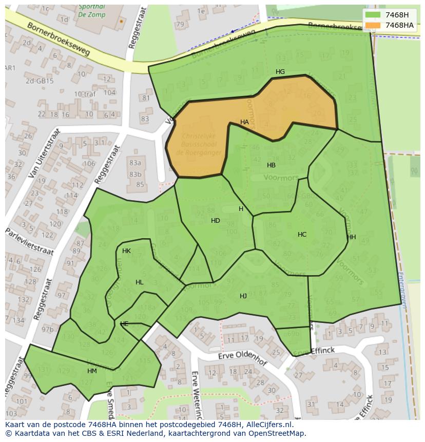 Afbeelding van het postcodegebied 7468 HA op de kaart.