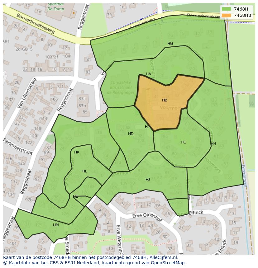 Afbeelding van het postcodegebied 7468 HB op de kaart.