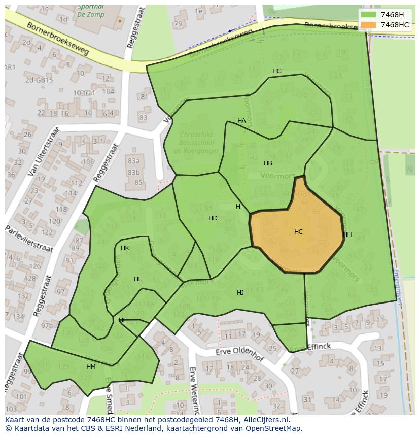 Afbeelding van het postcodegebied 7468 HC op de kaart.
