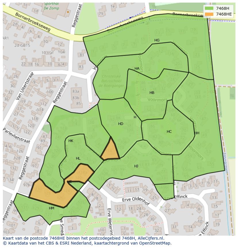 Afbeelding van het postcodegebied 7468 HE op de kaart.