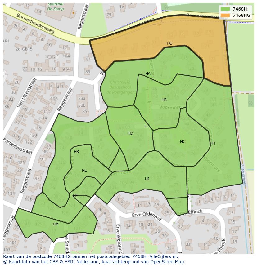 Afbeelding van het postcodegebied 7468 HG op de kaart.