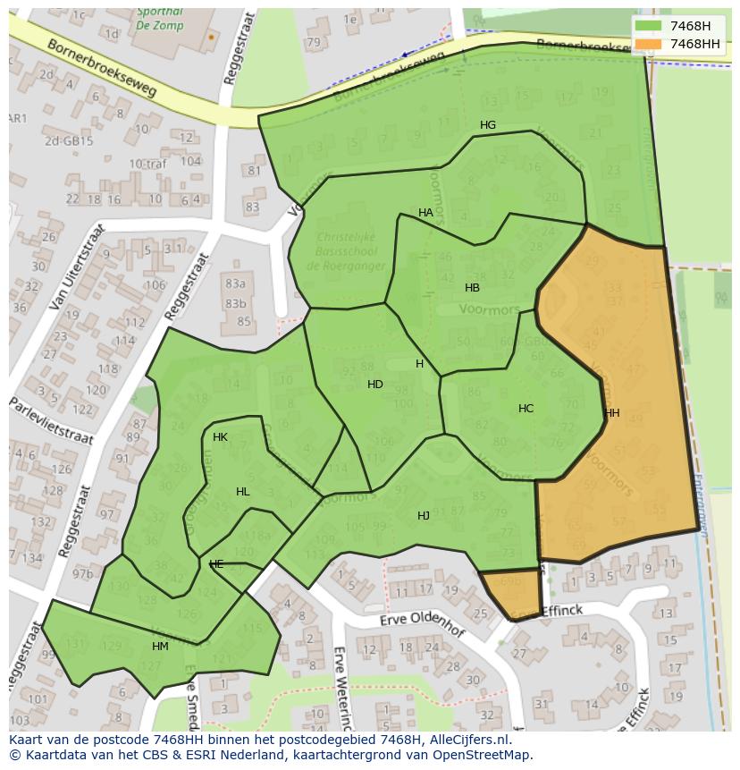 Afbeelding van het postcodegebied 7468 HH op de kaart.