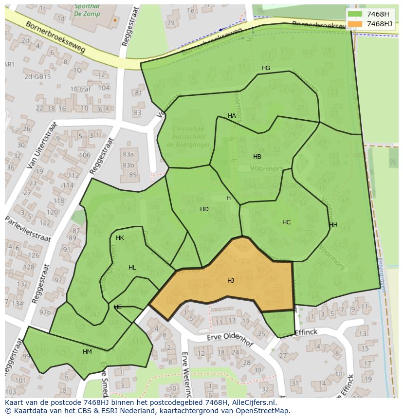 Afbeelding van het postcodegebied 7468 HJ op de kaart.