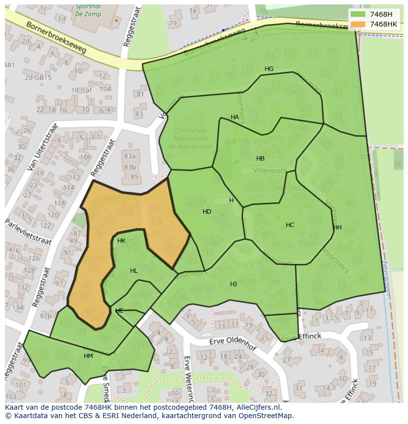 Afbeelding van het postcodegebied 7468 HK op de kaart.