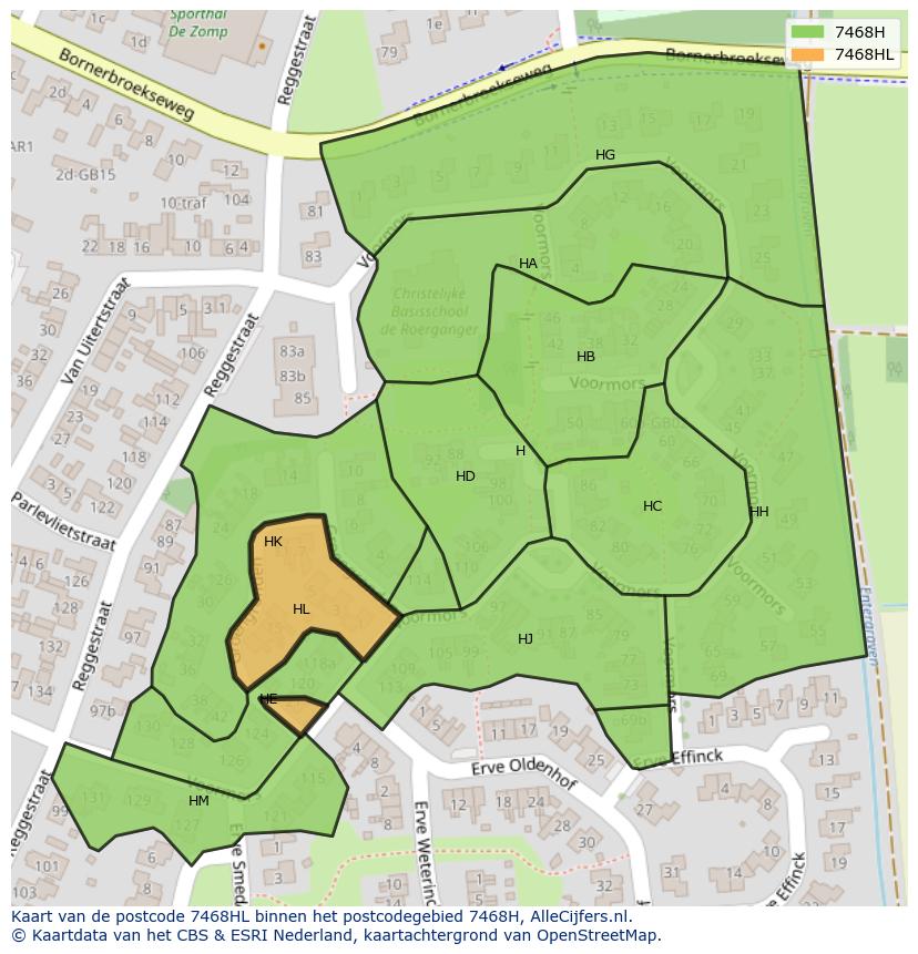 Afbeelding van het postcodegebied 7468 HL op de kaart.