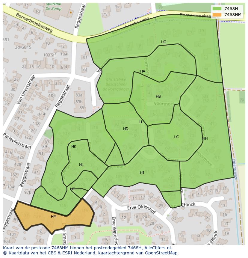 Afbeelding van het postcodegebied 7468 HM op de kaart.