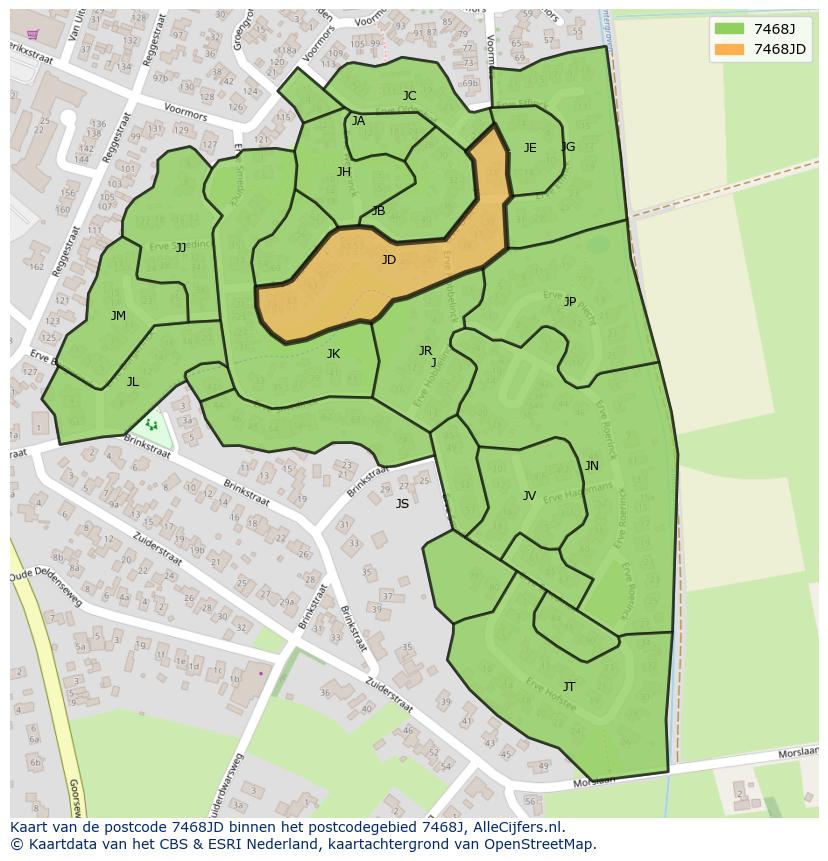 Afbeelding van het postcodegebied 7468 JD op de kaart.