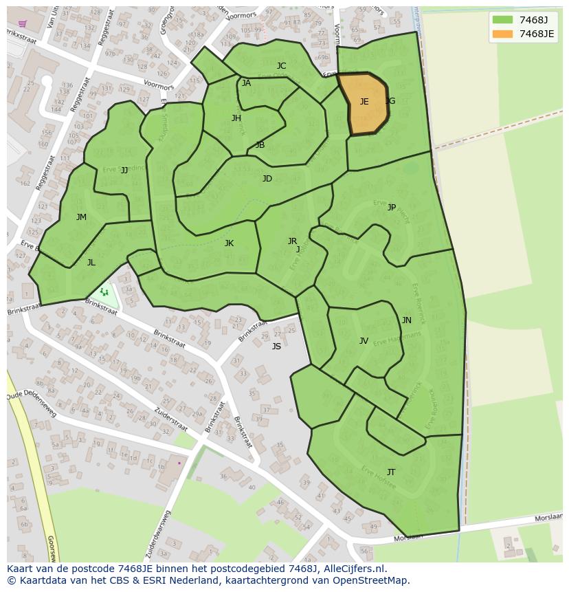Afbeelding van het postcodegebied 7468 JE op de kaart.
