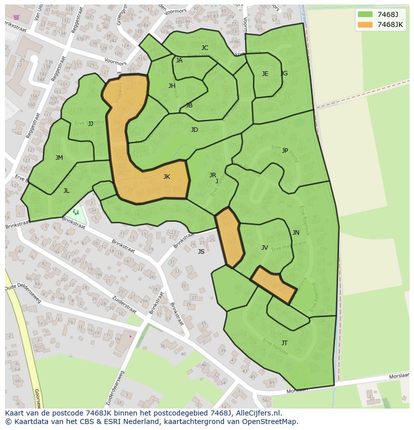 Afbeelding van het postcodegebied 7468 JK op de kaart.