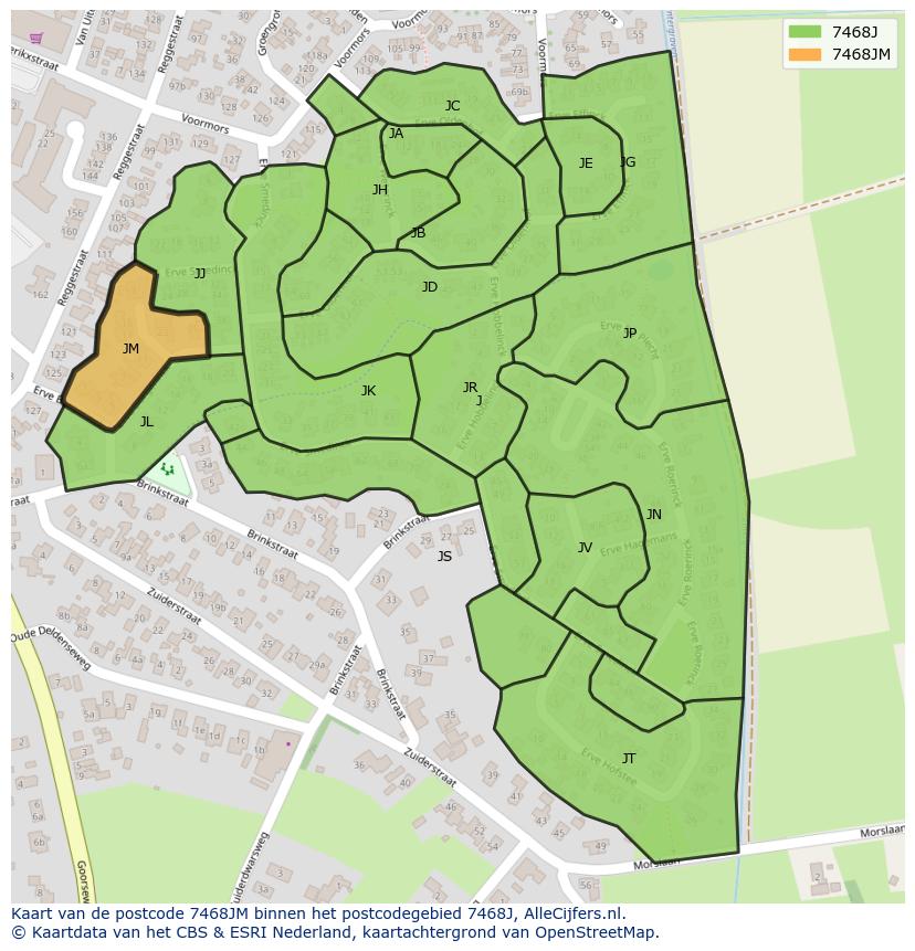 Afbeelding van het postcodegebied 7468 JM op de kaart.