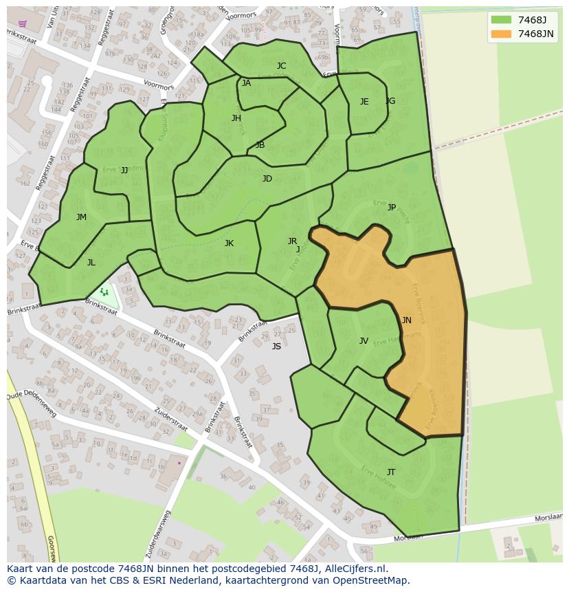 Afbeelding van het postcodegebied 7468 JN op de kaart.
