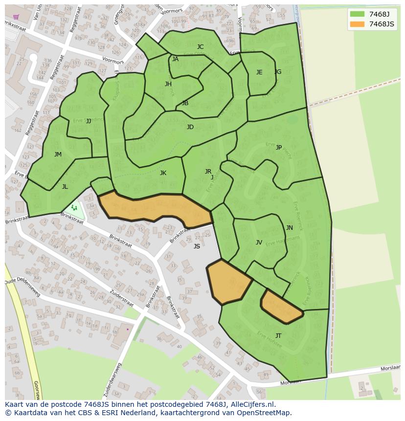 Afbeelding van het postcodegebied 7468 JS op de kaart.