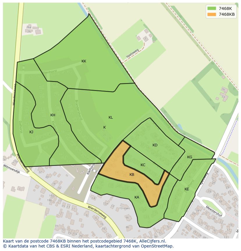 Afbeelding van het postcodegebied 7468 KB op de kaart.