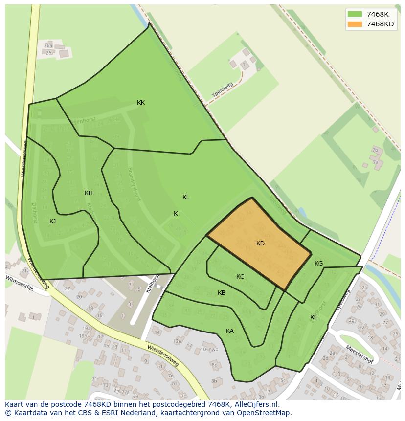 Afbeelding van het postcodegebied 7468 KD op de kaart.