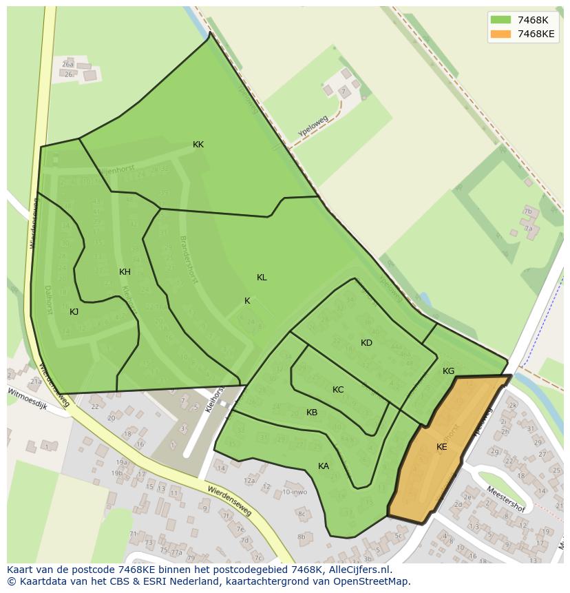 Afbeelding van het postcodegebied 7468 KE op de kaart.