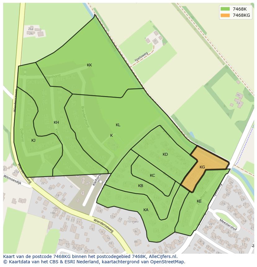 Afbeelding van het postcodegebied 7468 KG op de kaart.