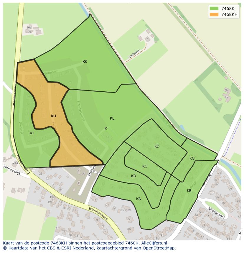 Afbeelding van het postcodegebied 7468 KH op de kaart.