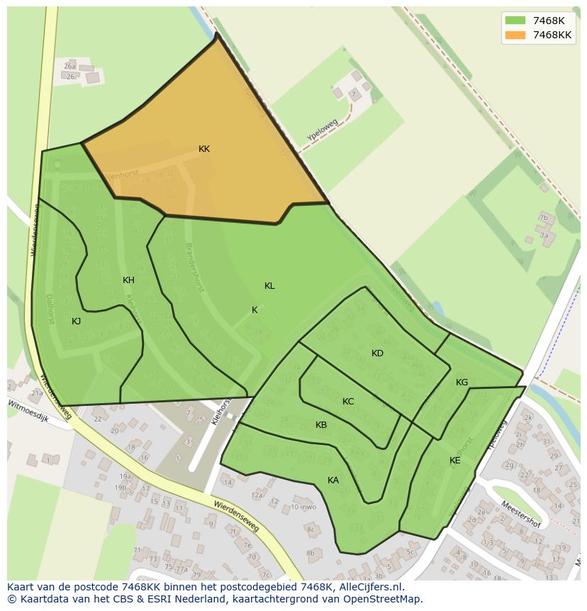 Afbeelding van het postcodegebied 7468 KK op de kaart.