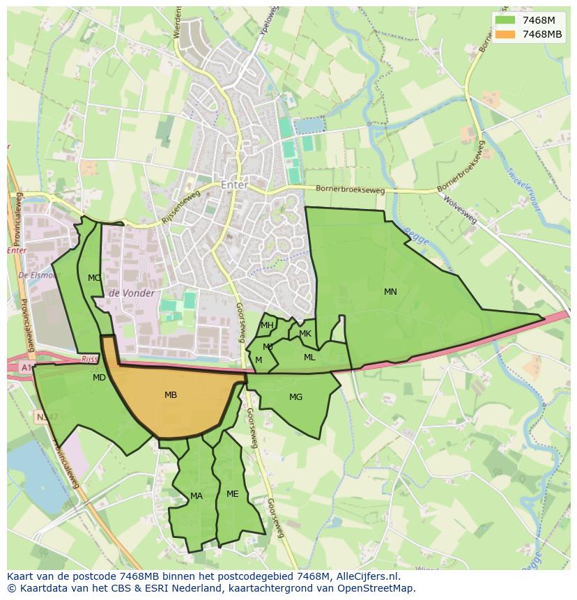 Afbeelding van het postcodegebied 7468 MB op de kaart.